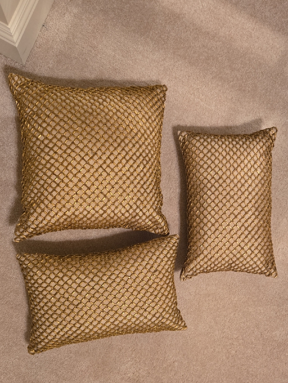 Set of 3 Gold Decorative Throw Pillows